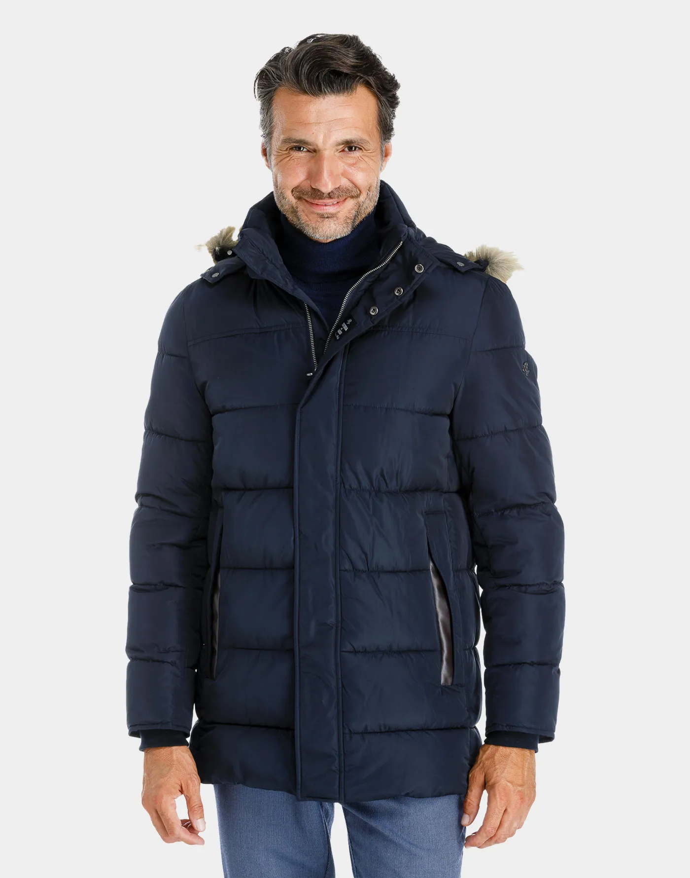Blue nylon padded parka with hood