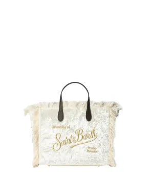 Borsa a Mano Colette in Ciniglia Bianca con Ricamo Logo