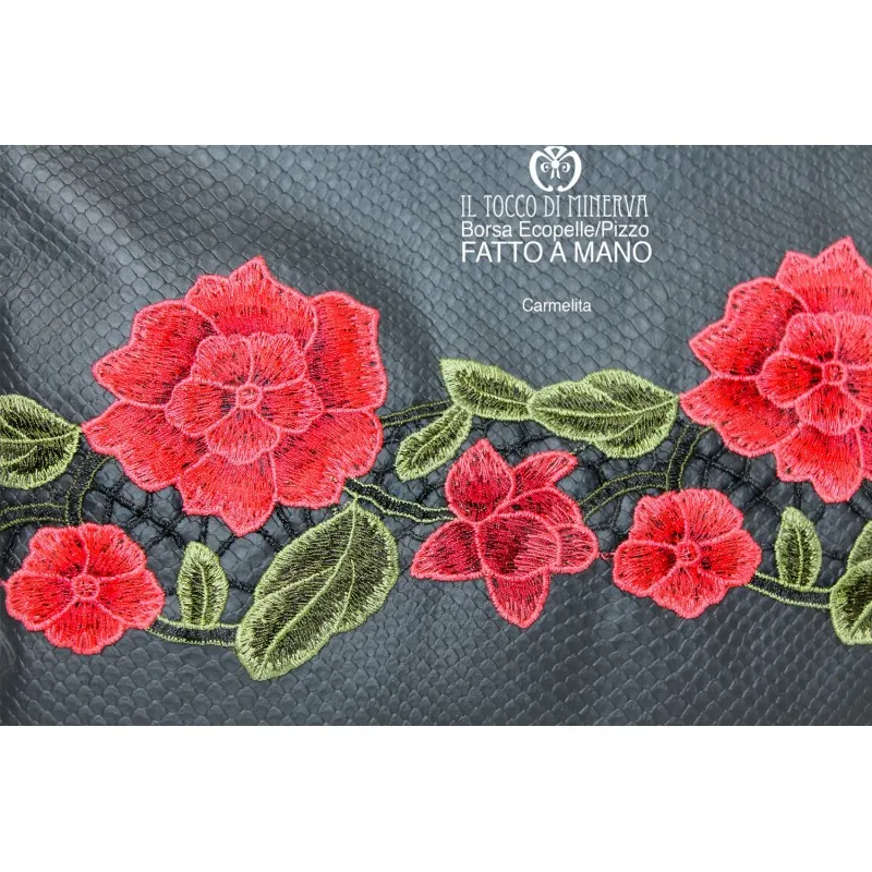 Borsa Pochette Ecopelle nero e pizzo Carmelita – Realizzata a mano