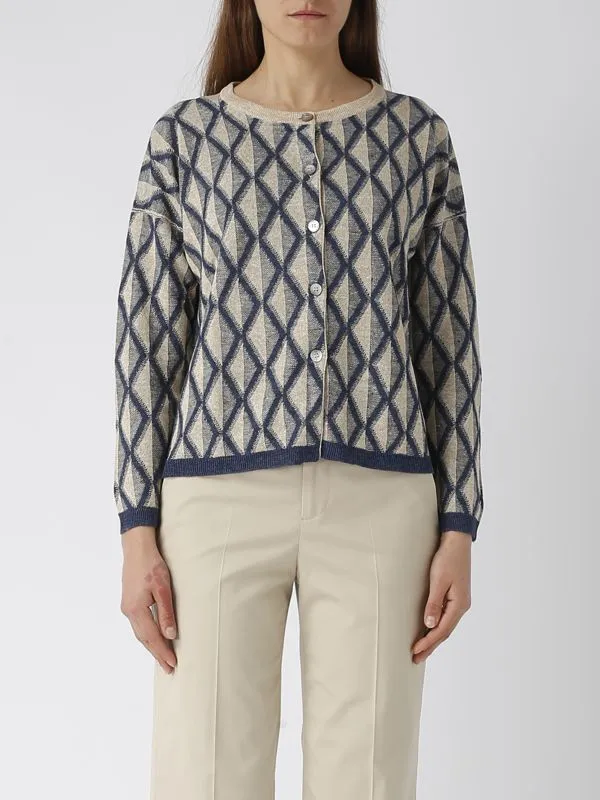 Cardigan donna Gran Sasso in lino Ecru'-Blu