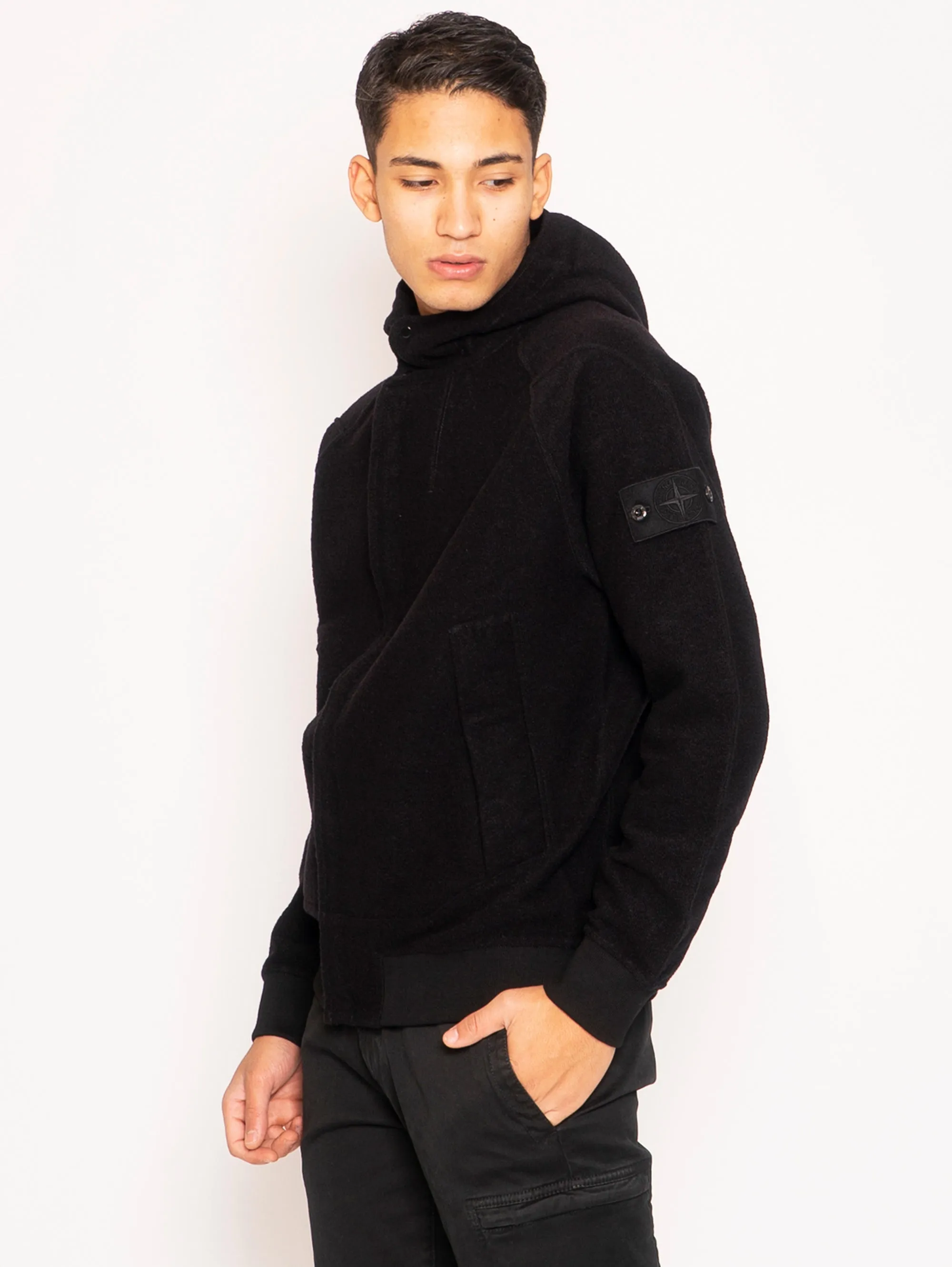 Cardigan in Felpa con Effettua Spugna - Nero