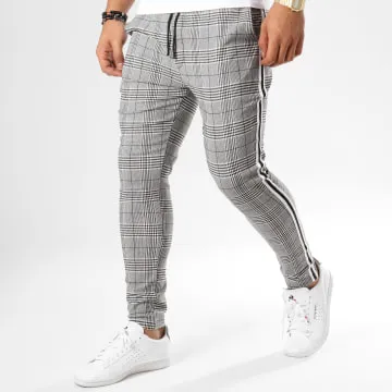 Pantaloni Carreaux con strisce T3296 Grigio Nero Bianco