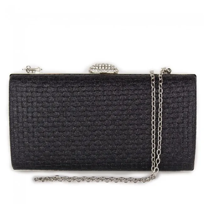 Pochette nera elegante da cerimonia glitter con tracolla in catena