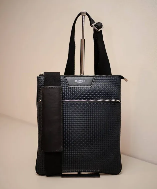 Serapian Borsa Stepan in pelle blu con logo SRSTSMML679423CC20