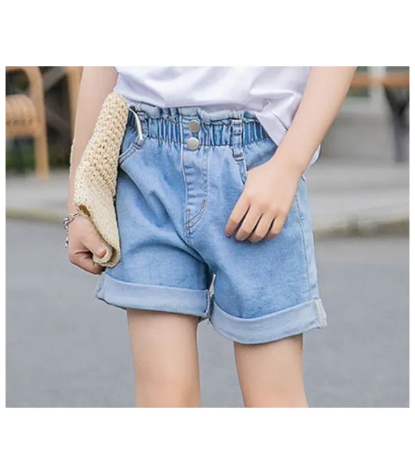 Shorts bambina in denim caramella elastico