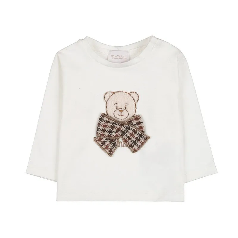 T-shirt con orsetto panna