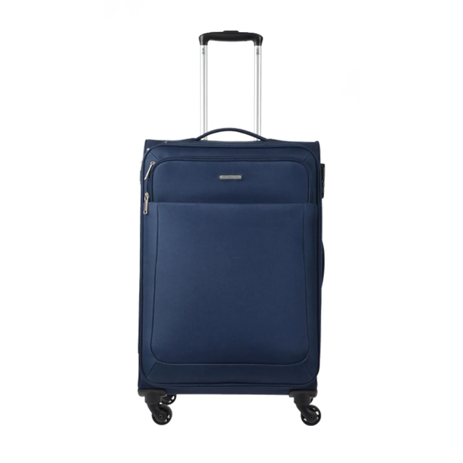 Trolley blu medio con quattro ruote e lucchetto ad arco