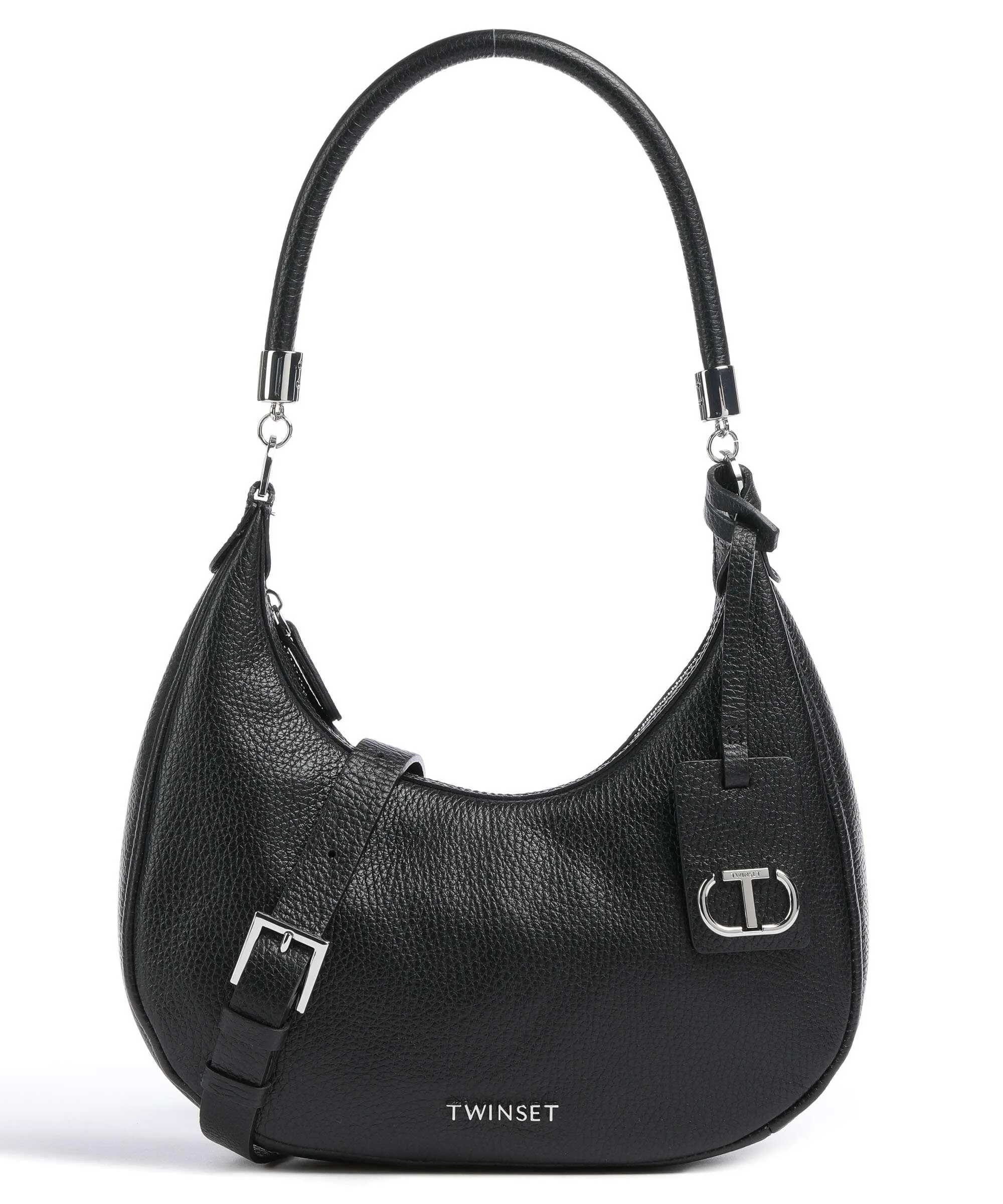  Twinset Allure Leather Borsa hobo pelle di vacchetta grana nero  