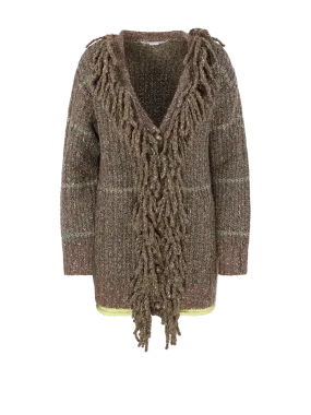 WOMAN STELLA MCCARTNEY BROWN COTTON MULTICOLOURED TWEED KNIT CARDIGAN